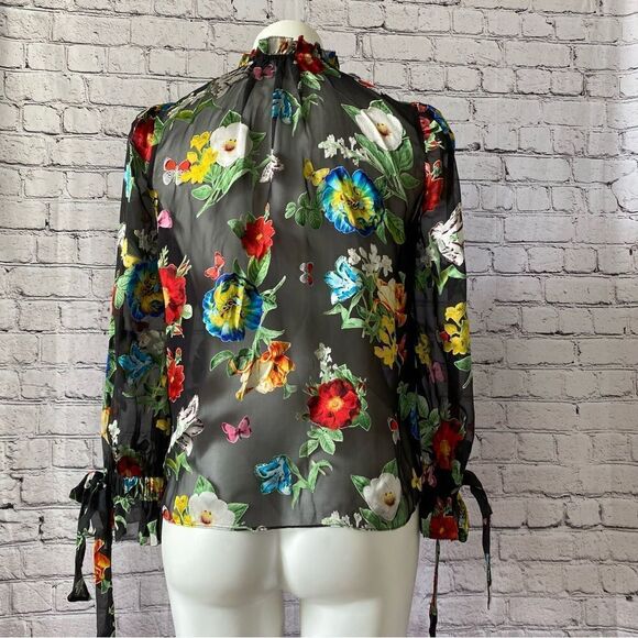 Alice + Olivia Julius Floral black Button-Front Blouse small - Picture 10 of 14
